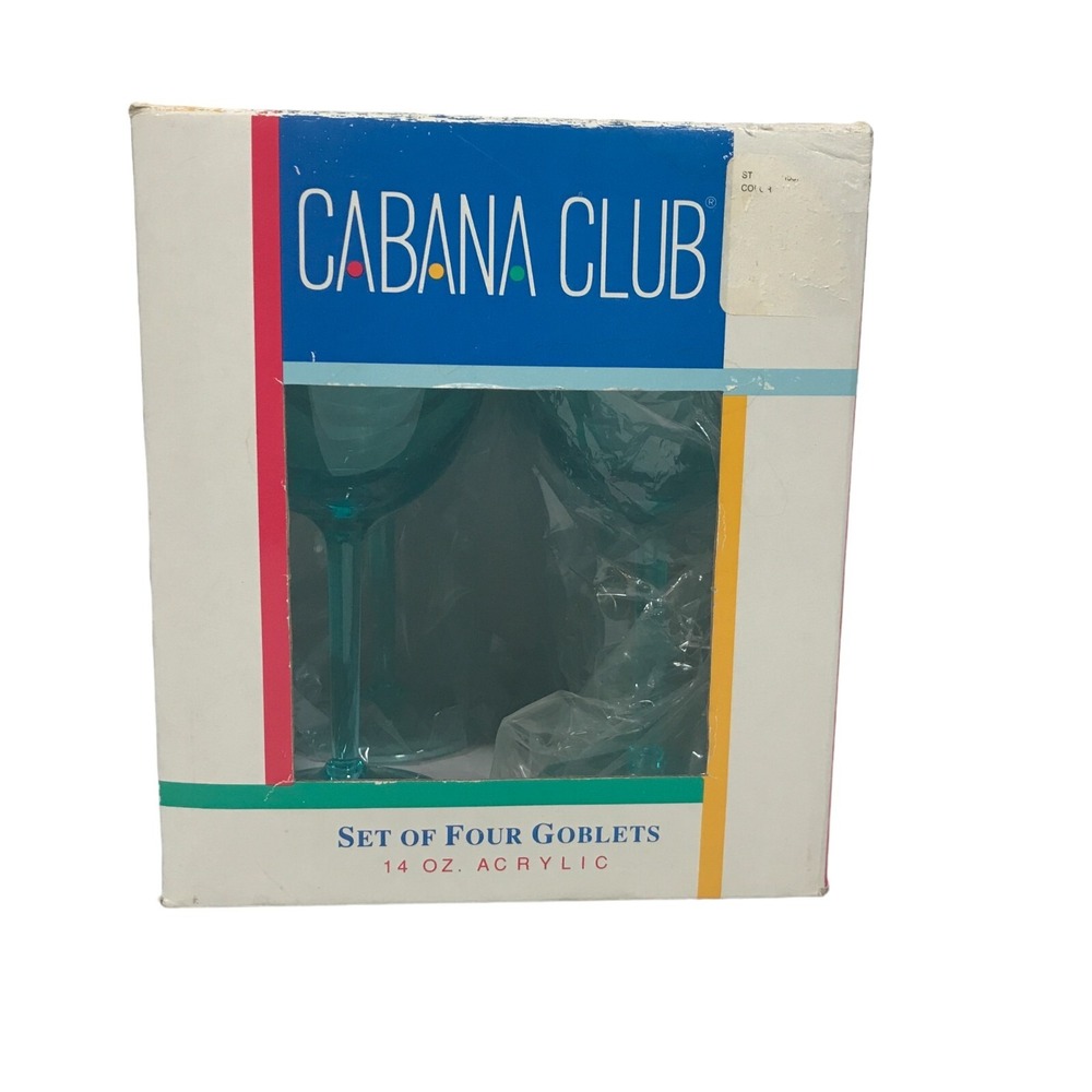 Cabana Club Set of 4 Turquoise Acrylic Goblets 14oz Blue Plastic Wine Glasses
